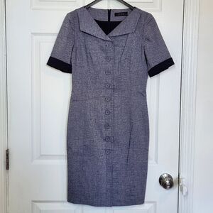 Lynn navy blue button-up dress with black lining